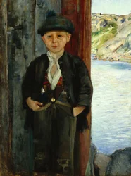 Chłopiec przy ścianie domu, ok.1890