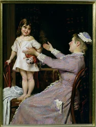 Mała dziewczynka z lalką i jej pielęgniarką, 1896