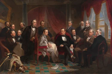 Washington Irving i jego literaccy przyjaciele w Sunnyside, 1864.