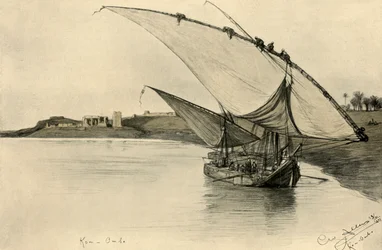 Felucca nad Nilem w Kom Ombo, Egipt, 1898.
