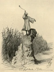 Człowiek straszący ptaki, Teby, Egipt, 1898.