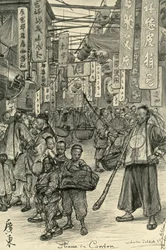 Scena uliczna, Kanton, Chiny, 1898 r.