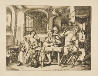 Satyr w chłopskim domu w stylu Jordaensa