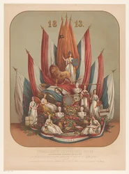 Alegoryczne przedstawienie doniosłej rewolucji w listopadzie 1813 r Teatralno-alegoryczny hołd dla pamiętnej Rewolucji Listopadowej 1813 (...) (tytuł na obiekcie)