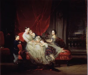 „Portret wielkiej księżnej Marii Nikołajewny Rosji (1819-1876) z czwórką jej dzieci (Marie, Nicolas, Eugenie i Eugene bebe)” Obraz Christiny Robertson (1796-1854) 1849 Państwowe Muzeum Rosyjskie, Sankt Petersburg