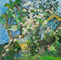 Jabłoń z różą, 2015 (papierowy kolaż malowany akwarelą)
