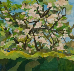 Cornerways Apple Tree, 2019 (papierowy kolaż malowany akwarelą)