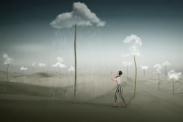 Surrealistyczny deszcz na pustyni