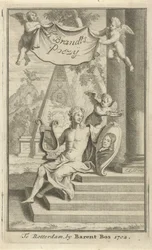 Apollo z portretem Caspara Brandta Strona tytułowa dla: K. Brandt, Poëzy, 1705