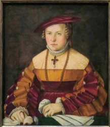 niemiecki: Bildnis der Ehefrau des Ulrich Ehinger, Ursula Meuting (zm. 1588) (Portret żony Ulricha Ehingera, Ursuli Meuting) Portret żony Ulricha Ehingera, Ursuli Meuting