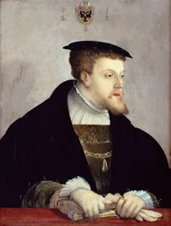 Portret cesarza Karola Kwinta lub V (1500-1558) "" - Portret cesarza Karola V (1500-1558) autorstwa Ambergera, Christopha (ok. 1500-1562), ok. 1532 - Olej na drewnie, 67,2x50 , 7 - Muzea państwowe, Berlin