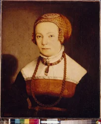 Portret kobiety. Obraz Christopha Ambergera (ok. 1500-1562), olej na drewnie, po 1548. Sztuka niemiecka