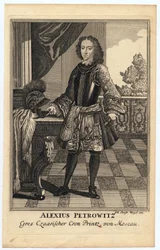 Portret carewicza Aleksieja Pietrowicza Rosji (1690-1718) (Alexis Pietrowicz Romanow) - Wiegel, Christoph (1654-1725) - 1710 - Miedzioryt - 31,2x19,7 - Kolekcja prywatna