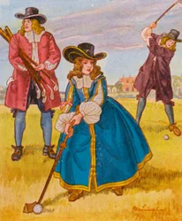 Golfspiel / Gra w golfa (kolorowa litografia)