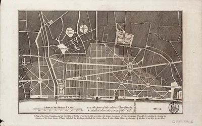 Plan miasta Londyn po wielkim pożarze w 1666 r. (druk)