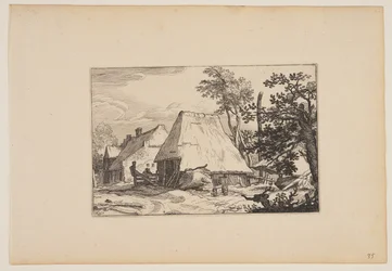 Farmyard, Man Resting on a Fence left of Centre, from Landscapes (Verscheyden aerdige Lanthuysen...)