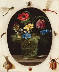 Martwa natura z kwiatami otoczonymi owadami i ślimakiem, ok. 1610 (olej na miedzi)