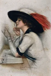 Elegancka młoda kobieta głosująca w wyborach 1920 r. w Stanach Zjednoczonych, XX w. (kolor lito)