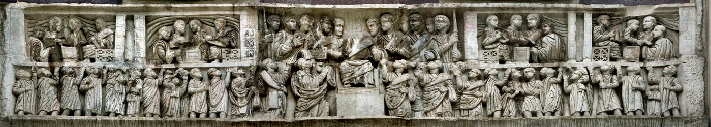 Konstantyn rozdający pieniądze ludowi Liberalitas. Detal Łuku Konstantyna, 312-3