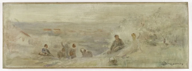 Szkic ratusza w Montreuil-sous-Bois: Pejzaż - Odpoczynek pod drzewami, w 1892 r. (olej na płótnie)