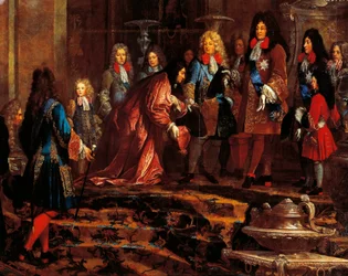 Ludwik XIV otrzymujący zgłoszenie, Doża Genui w maju 1685, obraz Claude-Guy Halle (1652-1736), ok. 1710 (olej na płótnie)