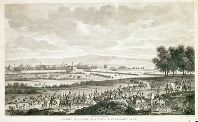 Wjazd francuskich żołnierzy do Turynu, ok. 1796 r. (akwaforta)