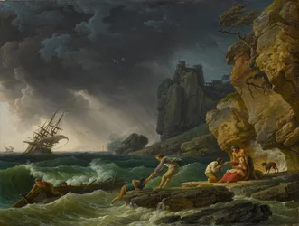 Wzburzone morze z wrakiem statku, 1780