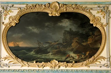 Cztery części dnia: południe lub statki Tempete podczas wraku na suchym morzu. Obraz Josepha Verneta (1714-1789) 1762. Wym. 0,85x1,35m.