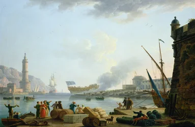 Wodowanie okrętu wojennego u ujścia portu, 1781