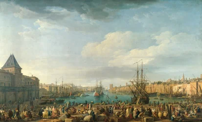Port w Marsylii w XVIII wieku, obraz Josepha Verneta (1714-1789), XVIII wiek, Paryż, Muzeum Marynarki
