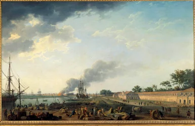 Widok portu w Rochefort i królewskiej powroźni. Obraz Josepha Verneta (1714-1789), 1762. Paryż, Musée de la Marine.