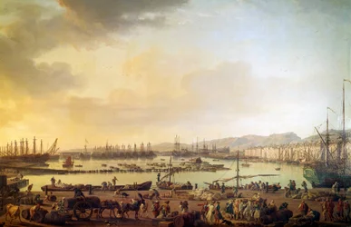 Widok na port w Tulonie Obraz Josepha Verneta (1714-1789) XVIII-wieczny Paryż, Musee de la Marine