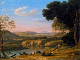 ""Paysage au chevrier"" (Pejzaż rzeczny z pastuchem) Obraz Claude