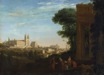 „Widok na Rzym, Włochy” (Widok w Rzymie) Obraz Claude Lorrain (1600-1682) Olej na płótnie 1632 Wymiary 60,3x84 cm National Gallery, Londyn