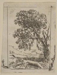 Dwa krajobrazy po lewej stronie drzewa, ca. 1630.