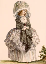 Damska letnia suknia promenadowa, grawerowana przez Deny, z „Galeries des Modes et Costumes Francais”, ok. 1778-87