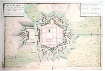 Atlas 131 E Plan Saarlouis, z Traite de Fortifications (pióro i atrament oraz toaleta na papierze)