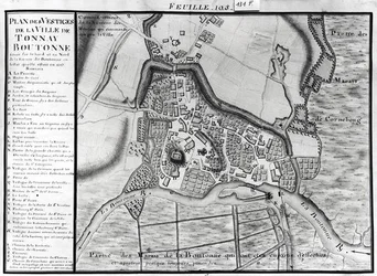 Fol.105 Mapa miasta Tonnay-Boutonne z Recueil des Plans de Saintonge (pióro i atrament oraz toaleta na papierze)