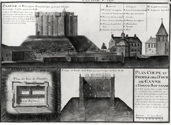 Fol.106 Przekrój i rysunek profilu Tour de Ganne w Tonnay Boutonne, z Recueil des Plans de Saintonge (pióro i atrament i toaleta na papierze)