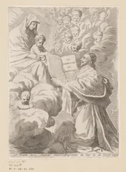 Armand-Jean du Plessis Książę Richelieu przedstawia książkę Maryi z Dzieciątkiem Strona tytułowa dla: Armand-Jean du Plessis książę Richelieu, Traité de la perfection du chrétien