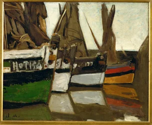 Łodzie rybackie, Honfleur (olej na płótnie)