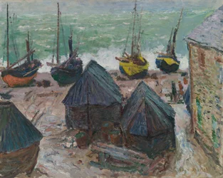 Łodzie na plaży w Étretat