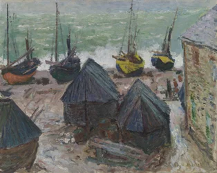 Łodzie na plaży w Étretat