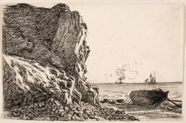Cliffs and Sea, Sainte-Adresse, ok. 1864 (czarna kreda na papierze czerpanym z kości słoniowej)