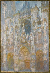 La Cathedrale de Rouen, poranne słońce, błękitna harmonia (olej na płótnie)