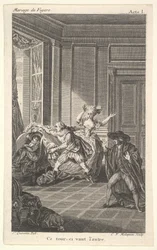 Mężczyzna zwinięty w kłębek spogląda w stronę innego mężczyzny, który zbliża się do niego z lewej strony i…, ca. 1784.