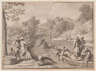 Sierpień: Wędkarstwo, ok. 1700 r. (tusz)