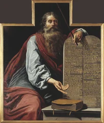 Mojżesz i Dziesięć Przykazań - Mojżesz z Dziesięciu Przykazaniami, Vignon, Claude (1593-1670). Olej na płótnie. Rozmiar: 160x131,5cm. Muzeum Narodowe w Sztokholmie
