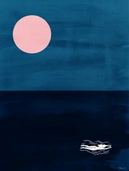„Midnight Swim Pink Moon” – abstrakcyjny plakat z motywem oceanicznym