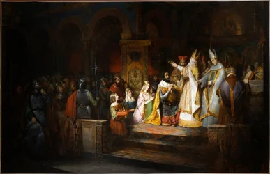 Karol Wielki koronowany na króla Włoch przez papieża Adriana I w Mediolanie, 774 r.